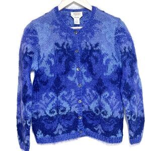 Talbots Hand Knit Fluffy Mohair Purple Cardigan Purple Indigo Damask Size S P